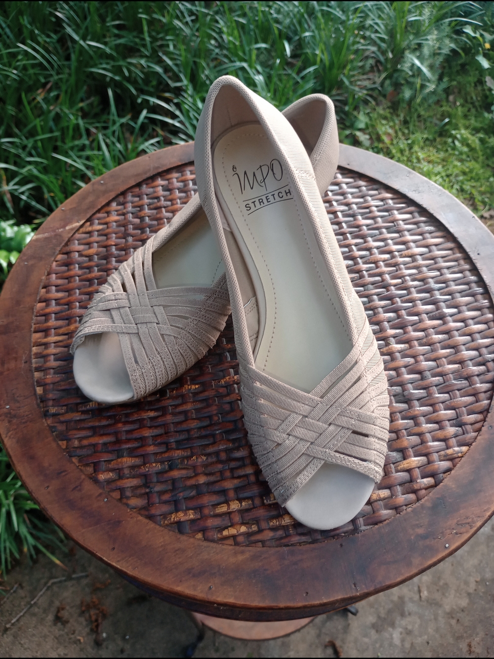 Impo Neutral Taupe Espadrille Peep-Toe Flats